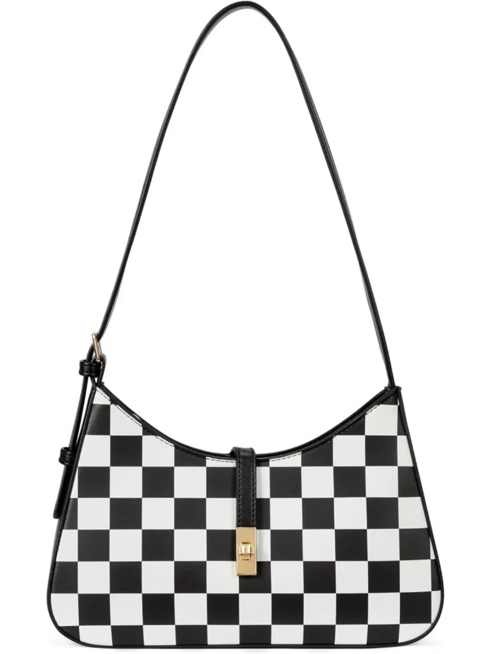 Chic Checkered Vegan Leather Shoulder Bag, Hobo Crossbody Purse with Adjustable